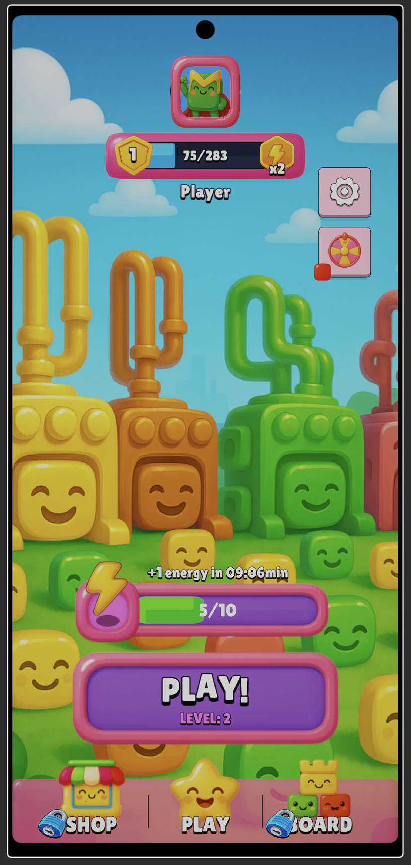 Bubbly Block Main Menu - Colorful character blocks and energy system